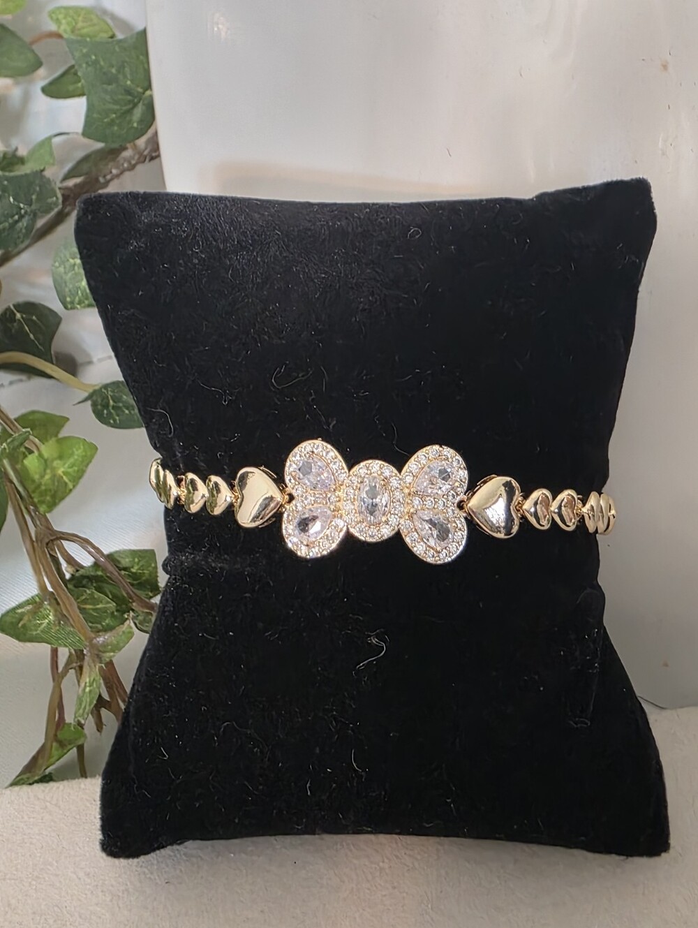 Gold Filled Heart Link Bow Tennis Bracelet Cubic Zirconia CZ